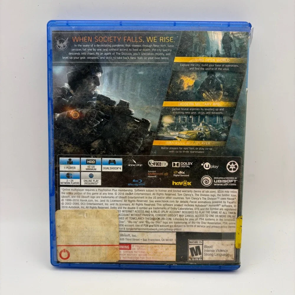 Tom Clancy's The Division Sony PlayStation 4 PS4 Ubisoft Action RPG Video Game